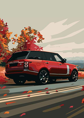 Red Range Rover in Autumn