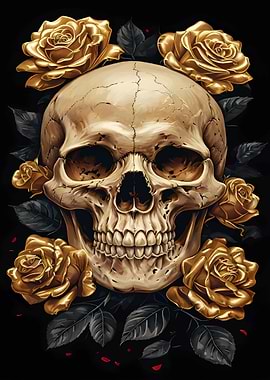 Golden Skull with Roses