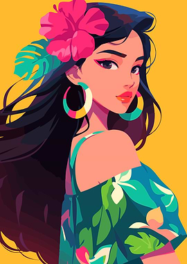 Tropical Girl Vacation Dress Minimalist Art Illustration