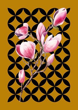 Magnolia Branch with Geometric Pattern
