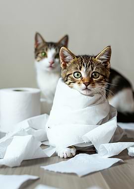 Cat Wrapped in Toilet Paper