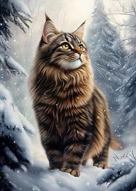 Norwegian Forest Cat in Winter