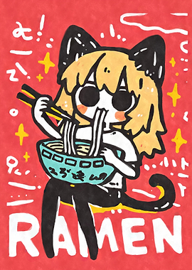 Cat Girl Eating Ramen