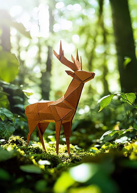 Origami Deer in Forest