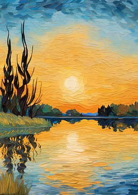 Sunset Lake Painting