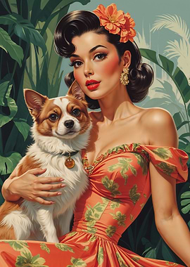 Latina Pinup with Cute Dog