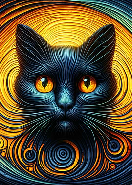 Vibrant Feline Face in Swirling Colors