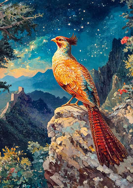Golden Pheasant Under Stars