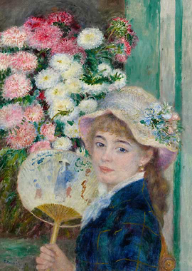 Young Woman with Fan and Flowers