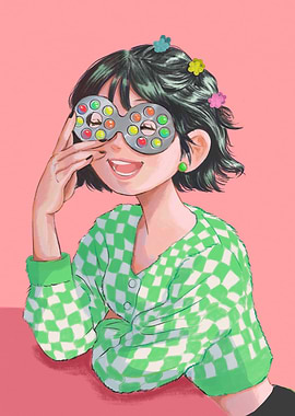 Smiling Girl with 90s chocolate Glasses