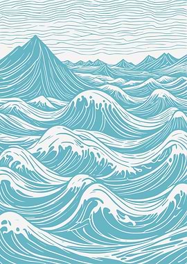 Ocean Waves & Mountains – Japanese Inspired Line Art