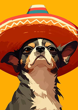 Cute Chihuahua in Sombrero Funny Minimalist Art