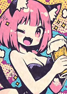 Kawaii Cat Girl with Beer