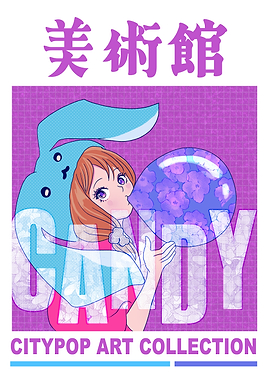 Citypop Anime Girl Blowing Bubble