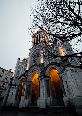 Church Facade at Dusk