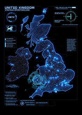 United Kingdom Hi Tech Strategic Grid Digital Map