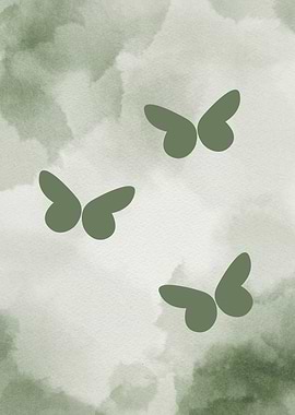 Boho Minimal Green Watercolor Butterflies
