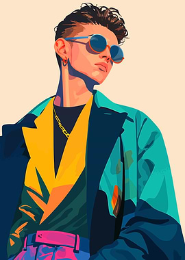 90s Retro Stylish Man in Sunglasses Portrait Minimalist Art
