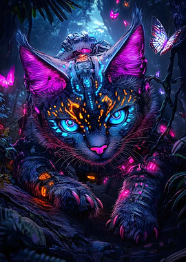 Cybernetic Cat in Forest