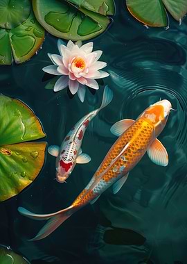 Koi Fish and Water Lily