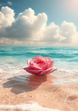 Pink Rose on Beach