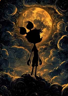 Silhouette Under a Full Moon