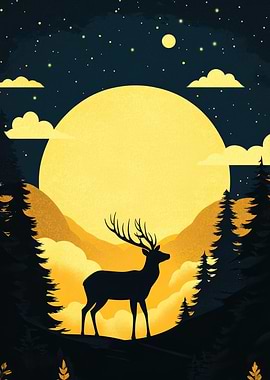 Deer Under Full Moon