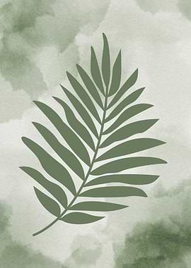 Bohemian Minimalistic Green Palm Leaf Watercolor