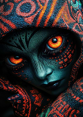 Alien Portrait with Orange Eyes