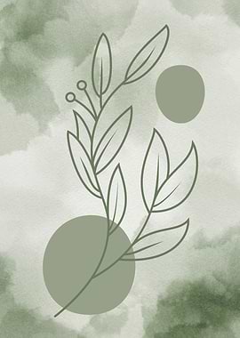 Boho Minimalist Green Branch with Circles