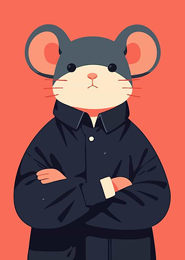 Funny Judgmental Mouse Portrait Minimalist Art Illustration