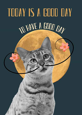 Cat with Mustache and Moon