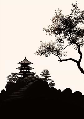 Japanese Pagoda Silhouette