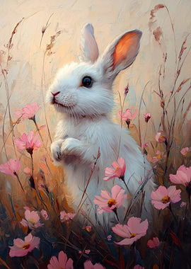 White Rabbit in Flowers