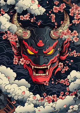Oni Mask with Cherry Blossoms