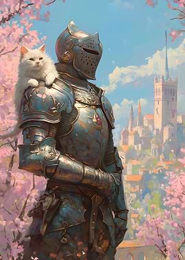 Knight and Cat in a Medieval City