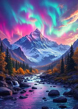 Aurora Borealis Mountain Landscape