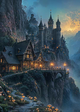 Fantasy Castle on Cliff