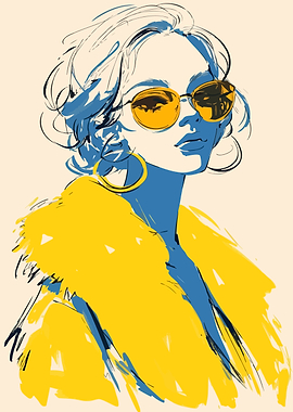 Woman in Yellow Coat Portrait Minimalist Art Illustration