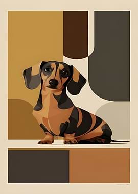 Dachshund with Geometric Background