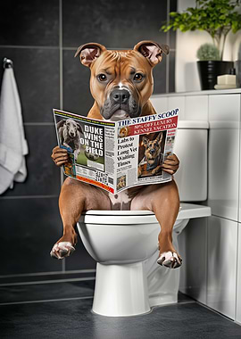 Staffordshire Terrier on the Toilet