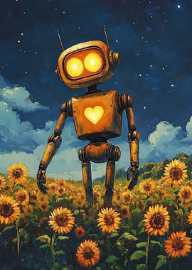 Robot in Sunflower Field