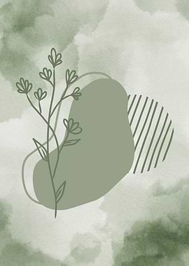 Green Floral Abstract Minimalistic Boho Art