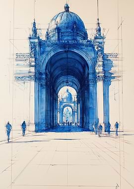Blue Architectural Watercolor