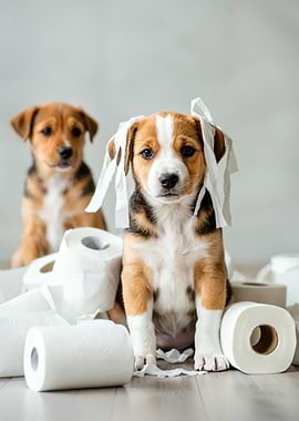Puppy Toilet Paper Mishap
