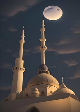 Mosque Under Moonlight