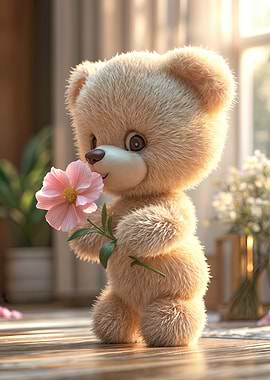 Cute Teddy Bear with Flower