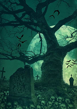 Spooky Graveyard Moonlight