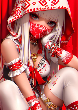 Anime Girl in Red and White Gaming