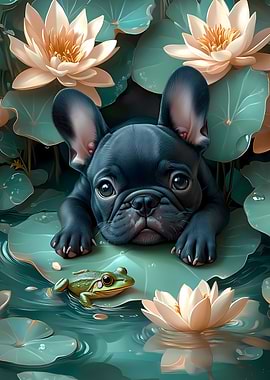 French Bulldog in Water Lilies Animal